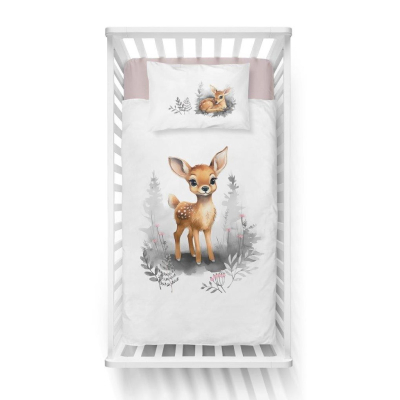 Dvostranska sivo-roza posteljnina BAMBI 120x90 cm 