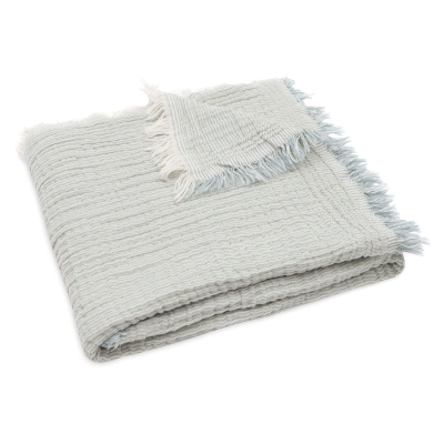 Zelena muslin odeja Fringe Stripe Sea Green, 75x100 cm, Jollein 