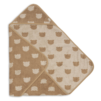 Rjava brisača s kapuco 75x75 cm Jacquard TEDDY BEAR, Jollein®