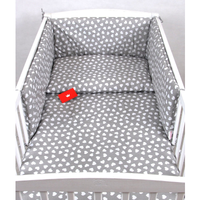 Siva 3-delna posteljnina BELI SRČKI 120x90 cm 