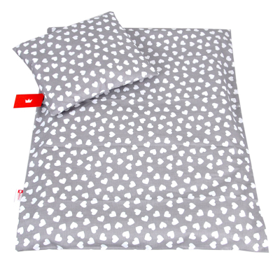 Siva 2-delna posteljnina za zibko BELI SRČKI 60x75cm