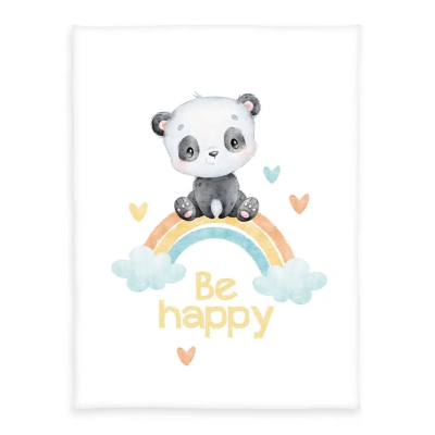 BELA odeja iz mehkega peach flisa PANDA Be Happy, 75x100 cm - ZADNJI KOSI