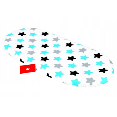 BELA ovalna jogi rjuha za košek SIVE TURKIZNE IN ČRNE ZVEZDE 75/80x35/40 cm, BabyLux
