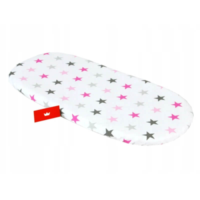 BELA ovalna jogi rjuha za košek ROZA IN SIVE ZVEZDICE 75/80x35/40 cm, BabyLux 