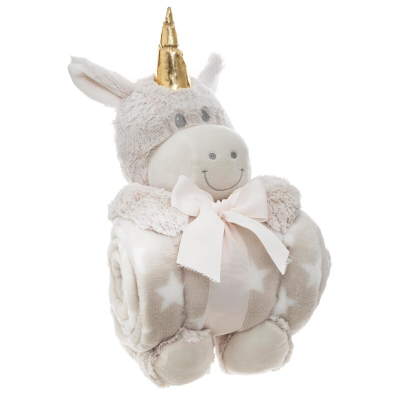 Bež plišasta igrača UNICORN z odejo 75x100 cm, Atmosphera® - ZADNJI KOSI SBF