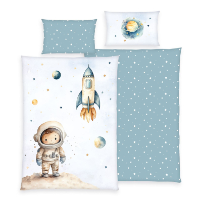 Modra 2-delna posteljnina MALI ASTRONAVT 135x100 cm