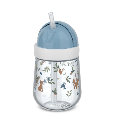 Modra steklenička za pitje s slamico Forest Friends (300 ml), Little Dutch  -  
