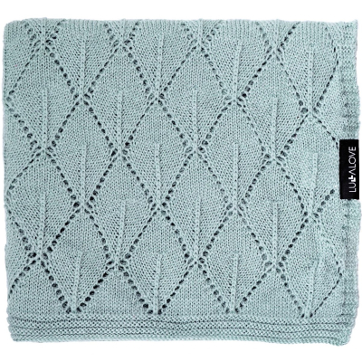 Pastelno zelena MERINO odeja LISTKI, Lullalove 90x100 cm - PREMIUM