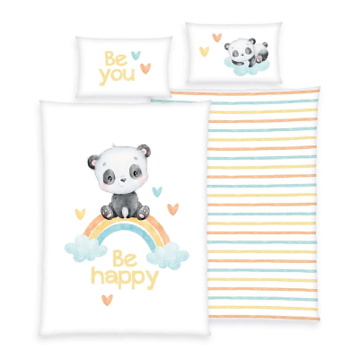 Bela 2-delna FLANEL posteljnina PANDA Be Happy, 135x100 cm
