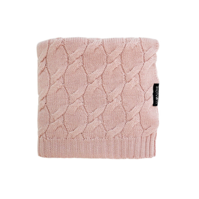 Pudrasto roza MERINO volnena pletena odeja LULLALOVE 80x100 cm - PREMIUM