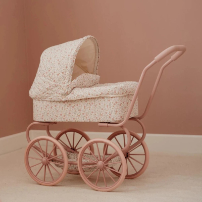 Roza klasičen voziček za punčko Soft Flowers (36 mesecev+), Little Dutch (LD4586)
