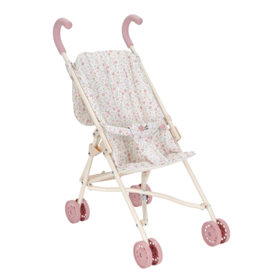 Roza kovinski voziček za punčko Soft Flowers (36 mesecev+), Little Dutch (LD4585)