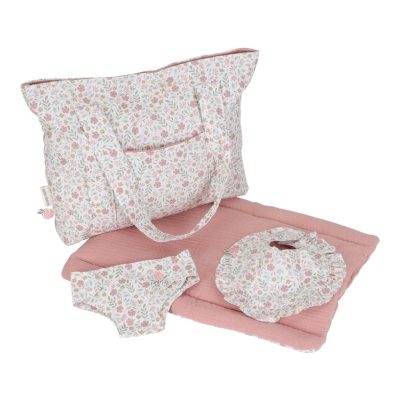 Roza previjalna torba za punčko Soft Flowers (3 leta+), Little Dutch (LD4589)