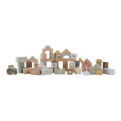 Set lesenih kock za gradnjo, Little Farm (24m+), 50 kock, Little Dutch (LD7145)