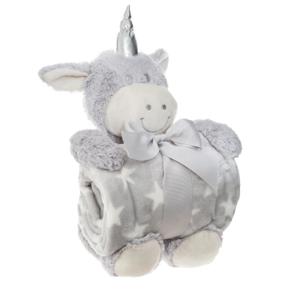 Siva plišasta igrača UNICORN z odejo 75x100 cm, Atmosphera® - TOP PONUDBA AKCIJA