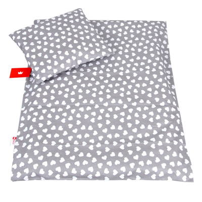 Siva 2-delna posteljnina BELI SRČKI 120x90 cm BabyLux