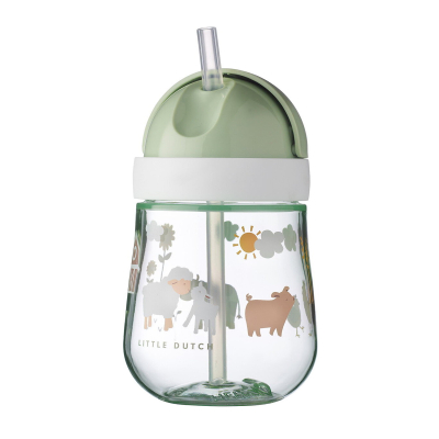 Zelena steklenička za pitje s slamico Little Farm (300 ml), Little Dutch