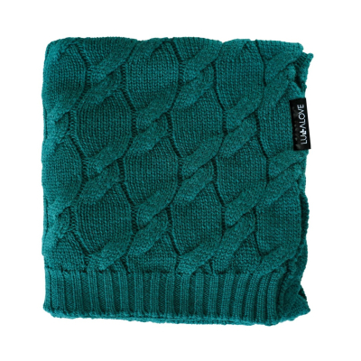 Temno zelena MERINO volnena pletena odeja LULLALOVE 80x100 cm - PREMIUM