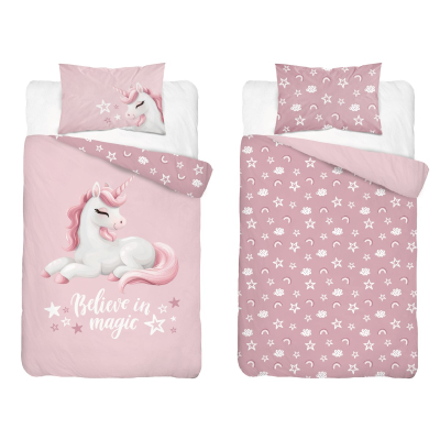 Roza 2-delna posteljnina UNICORN Believe in magic 120x90 cm - AKCIJA