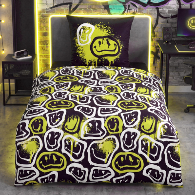 Mladinska posteljnina Neon Faces, 140x200 cm
